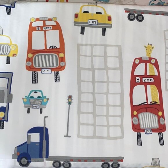Pottery Barn Kids Flat Full Sheet only Cars Truck Taxi Bus Transportation Cotton - Picture 1 of 6